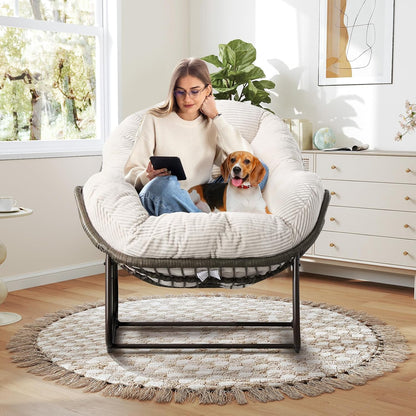 The Ultimate Reading Escape: Plush Rocking Papasan Chair & Ottoman