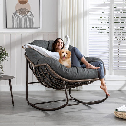 The Ultimate Reading Escape: Plush Rocking Papasan Chair & Ottoman